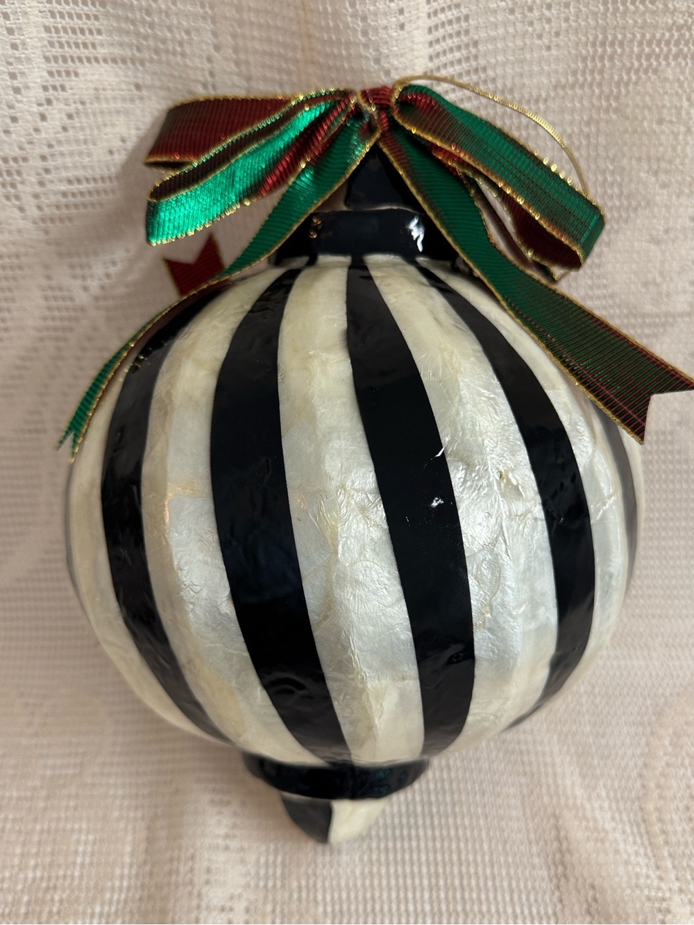 Retired MacKenzie-Childs Jumbo Capiz Shell Black and White Ornament.Handmade